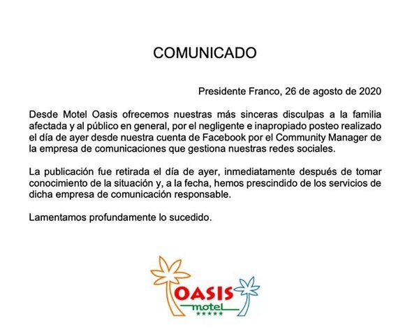 Crónica / Motel pidió disculpas por usar imagen de una peque