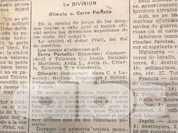 El superclásico y la gripe española en 1919: se jugó con público, Olimpia remontó y ganó 2-1 con un gol polémico - Fútbol - ABC Color