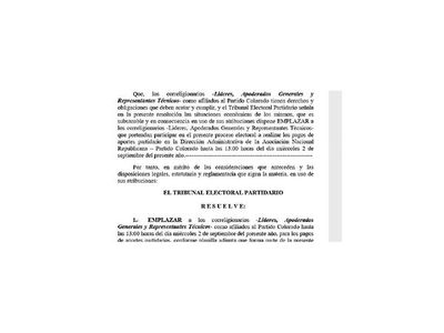 Colorados deben ponerse al día con aportes para finiquitar inscripción