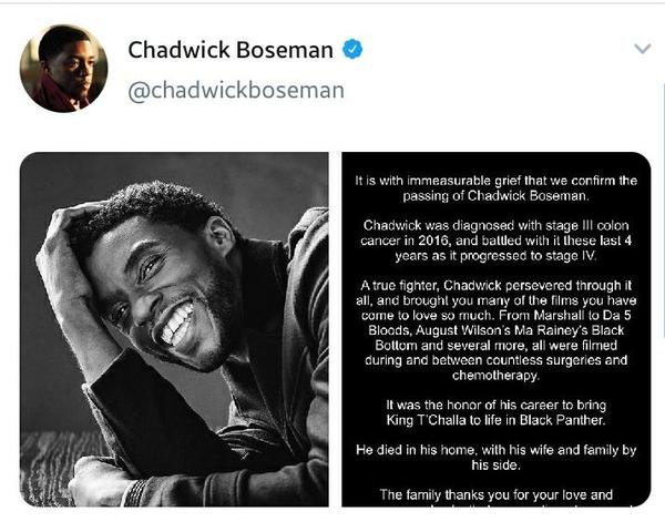 El anuncio del deceso de Chadwick Boseman es el tuit con más “Me gusta” de la historia - Megacadena — Últimas Noticias de Paraguay