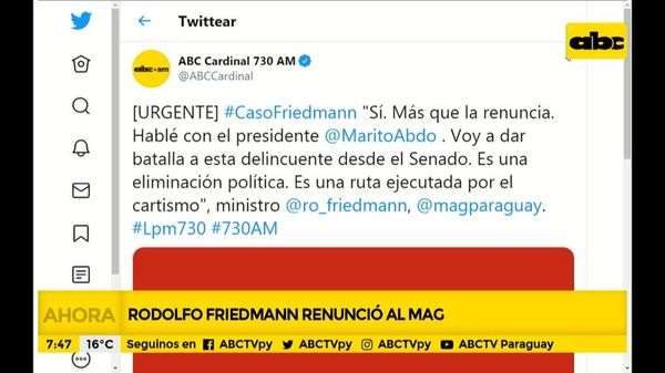 Rodolfo Friedmann renunció al Ministerio de Agricultura - ABC Noticias - ABC Color