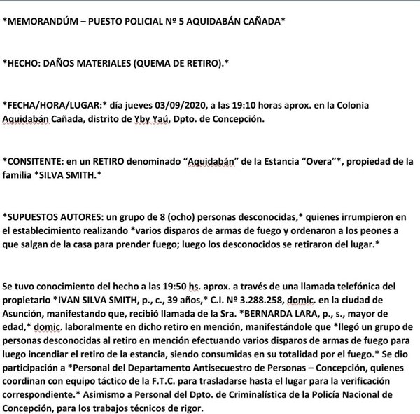 Reportan nuevo ataque de EPP en estancia de Yby Yaú - ADN Paraguayo