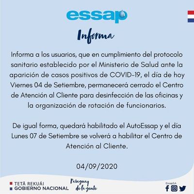 Oficina de Essap permanecerá cerrada hoy por casos positivos de COVID-19 - Nacionales - ABC Color