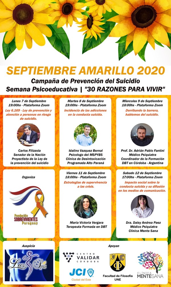 Lanzan campaña setiembre amarillo bajo el lema: “30 razones para vivir”