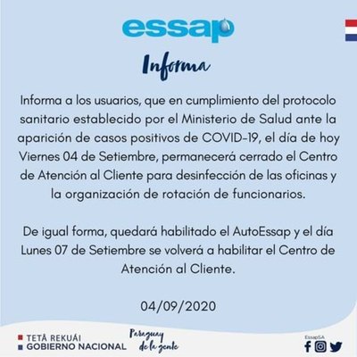 Crónica / Essap cierra hoy por casos de Covid