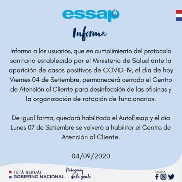 Crónica / Essap cierra hoy por casos de Covid
