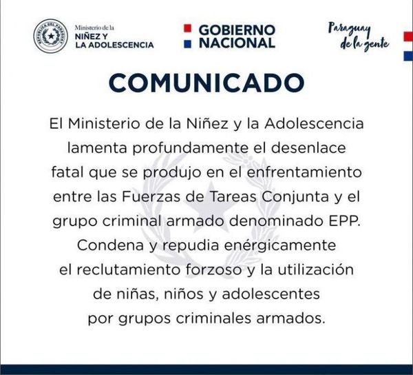 Ministerio de la Niñez investigará reclutamiento de menores por grupo terrorista EPP