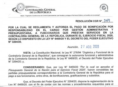 Contraloría empezó a pagar bonificaciones de hasta el 30% a sus auditores - Nacionales - ABC Color