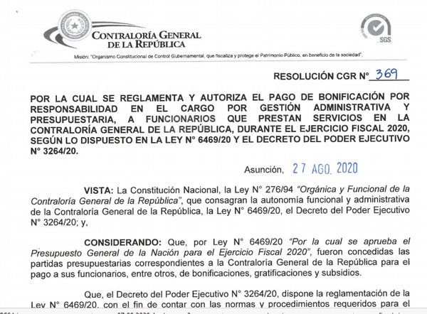 Contraloría empezó a pagar bonificaciones de hasta el 30% a sus auditores - Nacionales - ABC Color