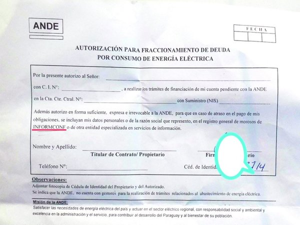 Morosos de la ANDE pueden ir a Informconf