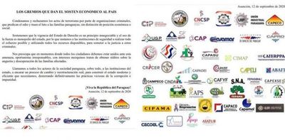 Gremios de la producción condenan “actos de terrorismo” y piden trabajar juntos por el país