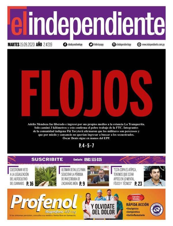 'Flojos': La tapa de El Independiente que califica la denuncia de esposa de Adelio sobre las FTC