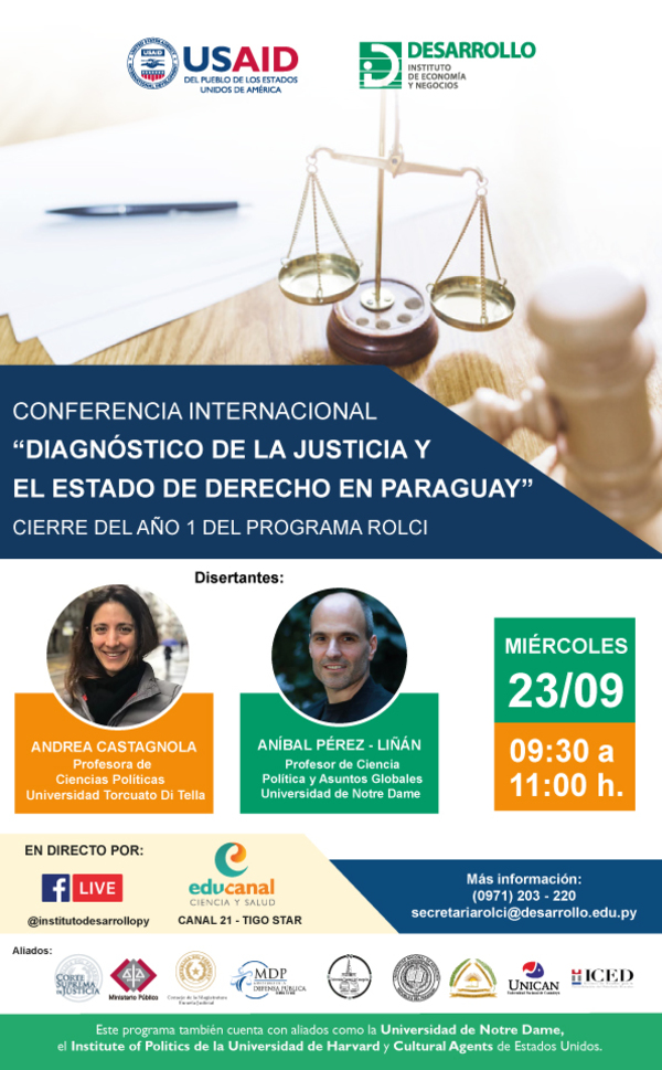 Expertos internacionales presentarán evaluación del sistema de justicia de Paraguay en conferencia
