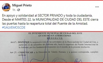 Comuna esteña cesará actividades hasta la apertura total del Puente