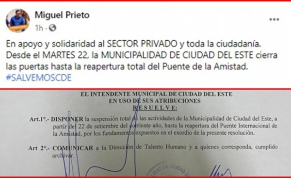 Comuna esteña cesará actividades hasta la apertura total del Puente