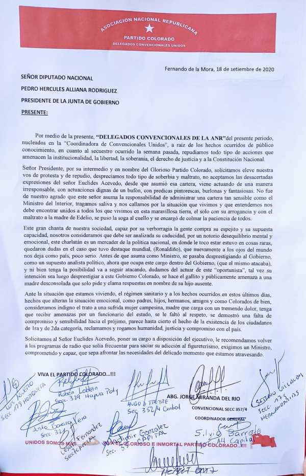 Coordinadora colorada de “Convencionales Unidos” pide a Acevedo que ponga su cargo a disposición - ADN Paraguayo