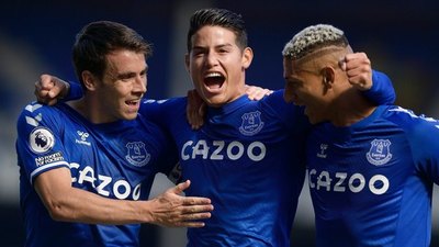 Everton goleó y James Rodríguez tuvo su estreno goleador