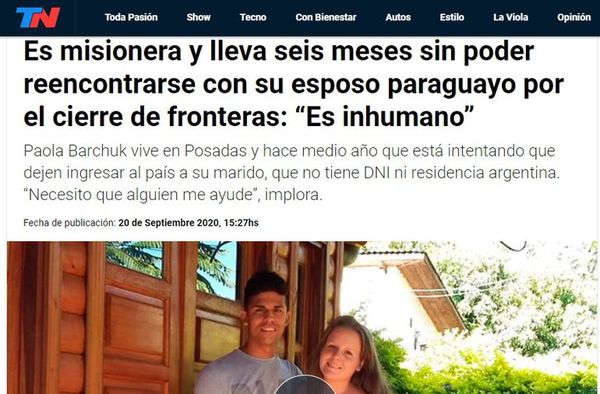Paraguayo no puede reencontrarse con su esposa en Argentina por cierre de frontera   - Nacionales - ABC Color