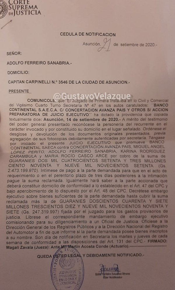 El desaparecido “Avanza País” deberá pagar G. 2.473 millones a entidad bancaria - ADN Paraguayo