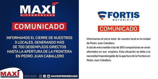 Los mayores comercios de Pedro Juan anunciaron el cierre de sus locales hasta la reapertura de la frontera; al menos 1.000 personas quedan sin empleo