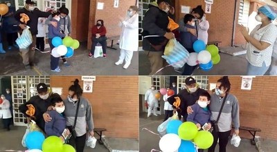 Niño con alta médica del Covid emociona a familiares y personal de blanco de Lambaré