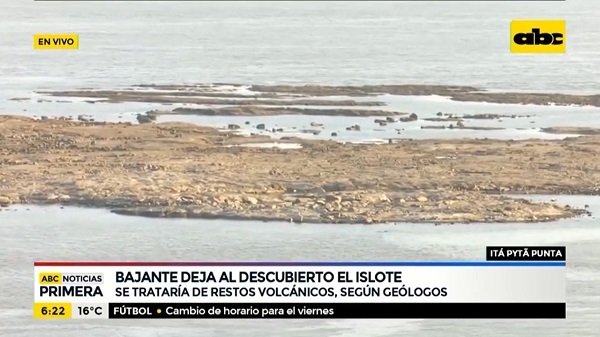 Bajante del río deja al descubierto un islote formado por rocas volcánicas