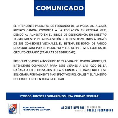 Fernando de la Mora implementa el botón de pánico ante aumento de ola de delincuencia