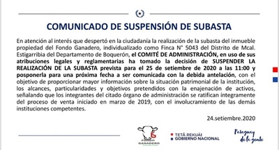 Actualización: Fondo Ganadero pospuso subasta “no es la estancia lo que se vende”