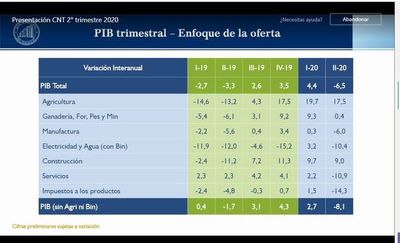 PIB registró bajón del 6,5% en el segundo trimestre - Nacionales - ABC Color