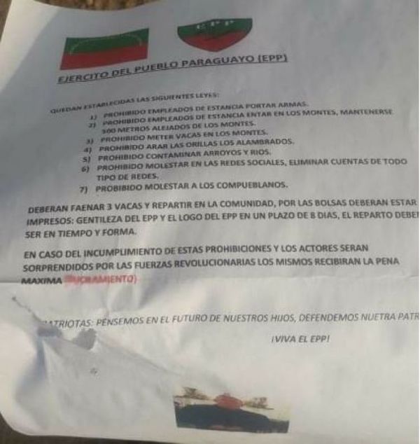 Aparece supuesta petición del EPP en estancia de Schupp