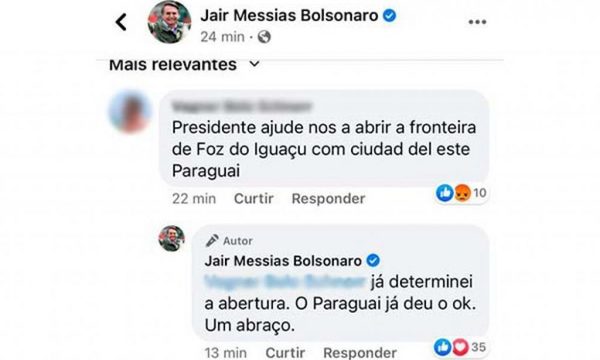 Bolsonaro dice que ya dio orden para habilitar frontera