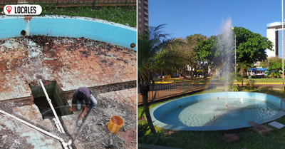 Reacondicionan fuente de agua de la Plaza de Armas de Encarnación