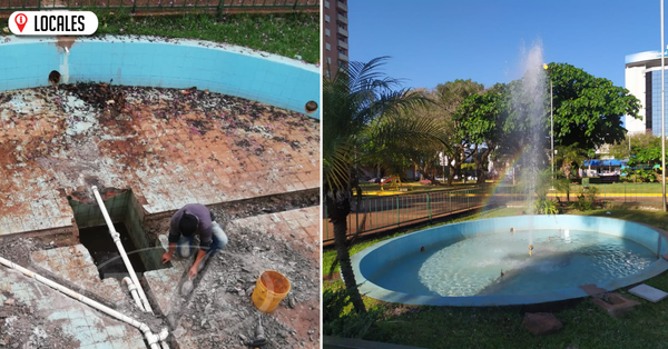 Reacondicionan fuente de agua de la Plaza de Armas de Encarnación