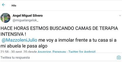 Joven busca terapia para su abuela y amenaza con inmolarse frente a casa de Mazzoleni