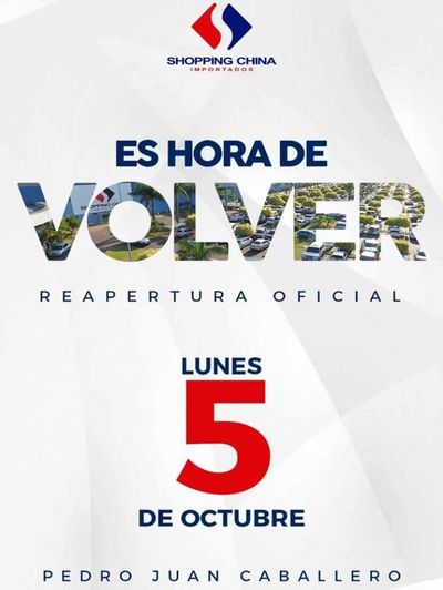 Shopping China anuncia reapertura de su local en Pedro Juan para el lunes 5 de octubre