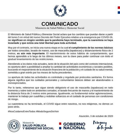 Persiste pésima comunicación oficial: Salud Pública debió aclarar que la cuarentena no terminó a pesar de eliminarse las fases - ADN Paraguayo