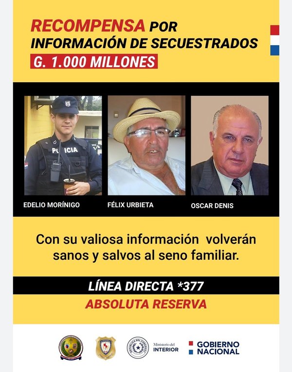 Recompensa de 1.000 millones por datos sobre secuestrados y 1.000 más por líderes de EPP - ADN Paraguayo