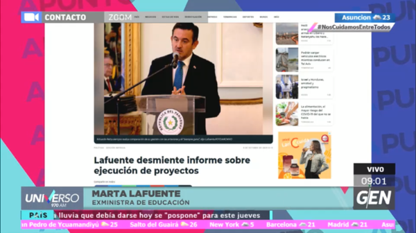 HOY / Marta Lafuente, exministra de Educación, desmiente informe sobre ejecución de proyectos