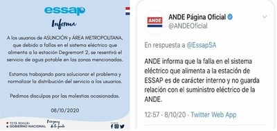 Ande aclara que falta de suministro de agua por Essap no es "culpa" de la electrificadora estatal - ADN Paraguayo
