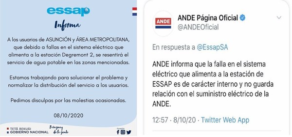 Ande aclara que falta de suministro de agua por Essap no es "culpa" de la electrificadora estatal - ADN Paraguayo