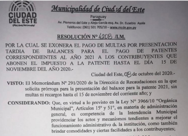 Municipalidad de Ciudad del Este extiende prórroga para presentación de balances - Noticde.com