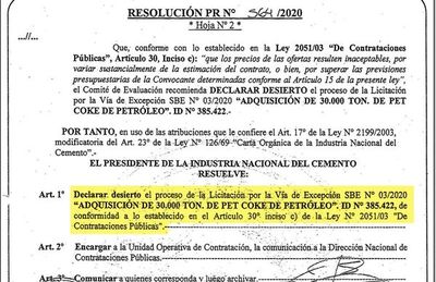 INC vuelve a cancelar licitación para compra de coque por elevado precio - Nacionales - ABC Color