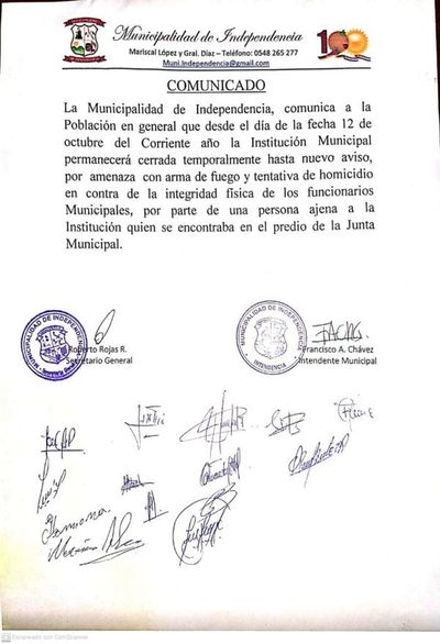 Disponen cierre temporal de municipio tras amenaza con arma de fuego