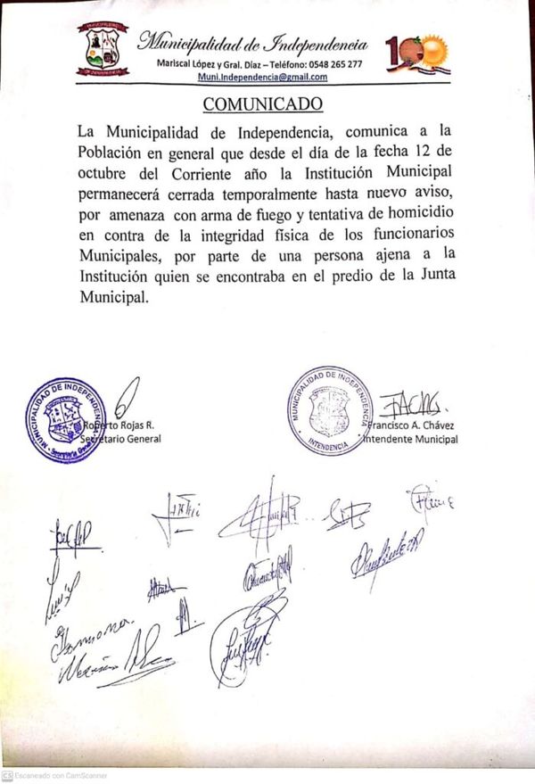 Disponen cierre temporal de municipio tras amenaza con arma de fuego