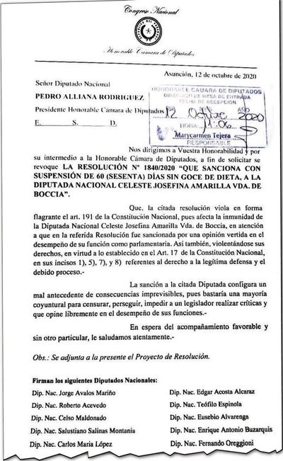 Opositores buscan revocar sanción a diputada liberal - Nacionales - ABC Color