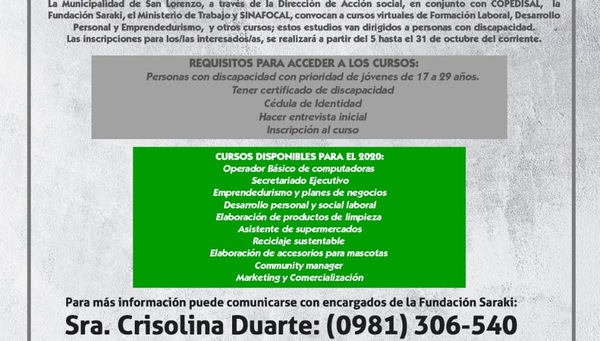 Cursos gratuitos para personas con discapacidad