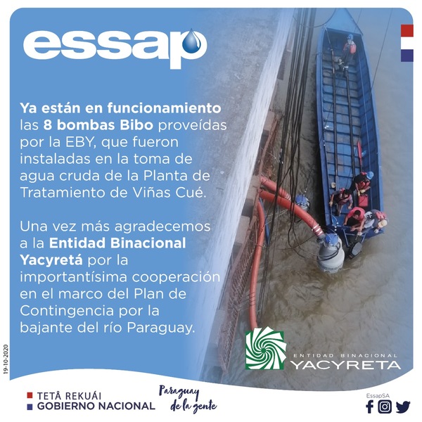 Yacyretá apoya a ESSAP a garantizar toma de agua cruda en Viñas Cue. - El Trueno