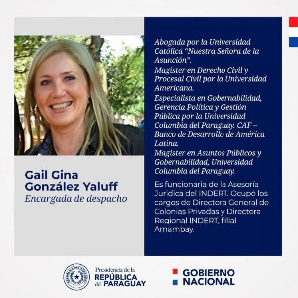 Poder Ejecutivo designa a Gail Gina González Yaluff como encargada de Despacho del Indert