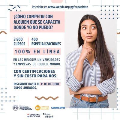 Paraguayos disponen de 25.000 cupos para cursos en línea con certificaciones sin costo