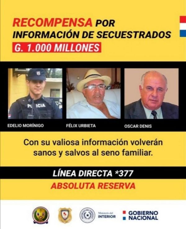 Secuestros: Reiteran recompensa de G. 1000 millones por información